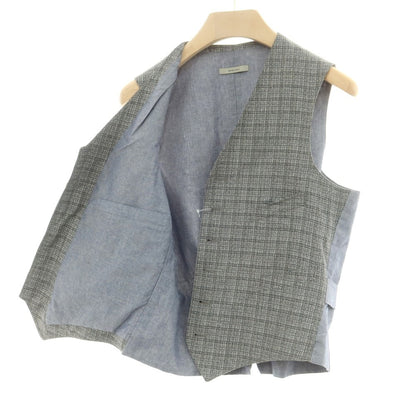 【中古】ボリオリ BOGLIOLI シルクリネンウール チェック ジレ ベスト グレーxライトネイビー【 46 】【 状態ランクB 】【 メンズ 】