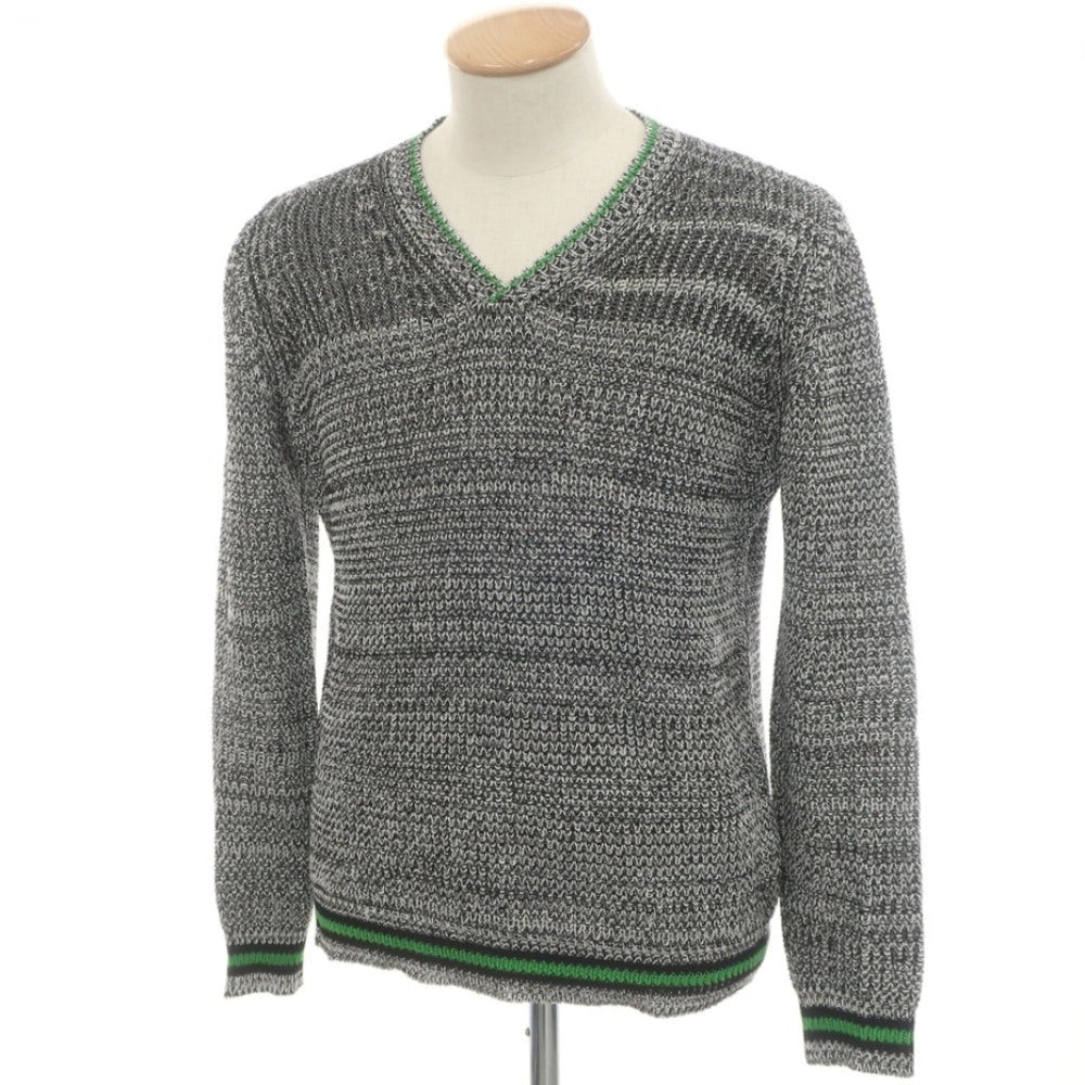 【中古】ロベルトコリーナ ROBERTO COLLINA コットン Vネック プルオーバーニット ブラックxホワイト【サイズ46】【 状態ランクB 】【 メンズ 】[EPD]