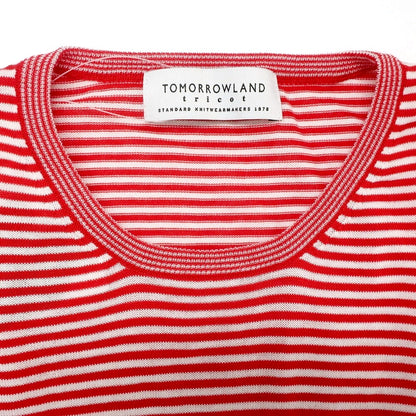 【中古】トゥモローランド TOMORROWLAND ハイゲージ コットン ボーダー クルーネック プルオーバーニット レッドxホワイト【 M 】【 状態ランクB 】【 メンズ 】