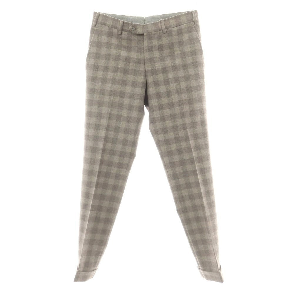 【中古】ジェルマーノ GERMANO ウール チェック カジュアルスラックスパンツ ベージュxグレー【 48 】【 状態ランクC 】【 メンズ 】