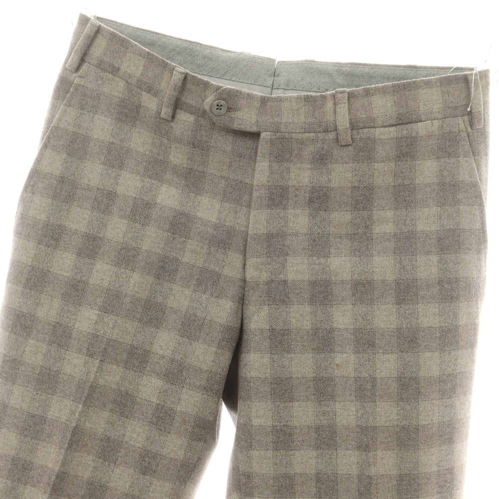 【中古】ジェルマーノ GERMANO ウール チェック カジュアルスラックスパンツ ベージュxグレー【サイズ48】【 状態ランクC 】【 メンズ 】 [DPD]