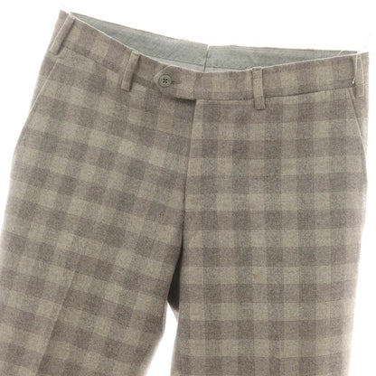 【中古】ジェルマーノ GERMANO ウール チェック カジュアルスラックスパンツ ベージュxグレー【 48 】【 状態ランクC 】【 メンズ 】