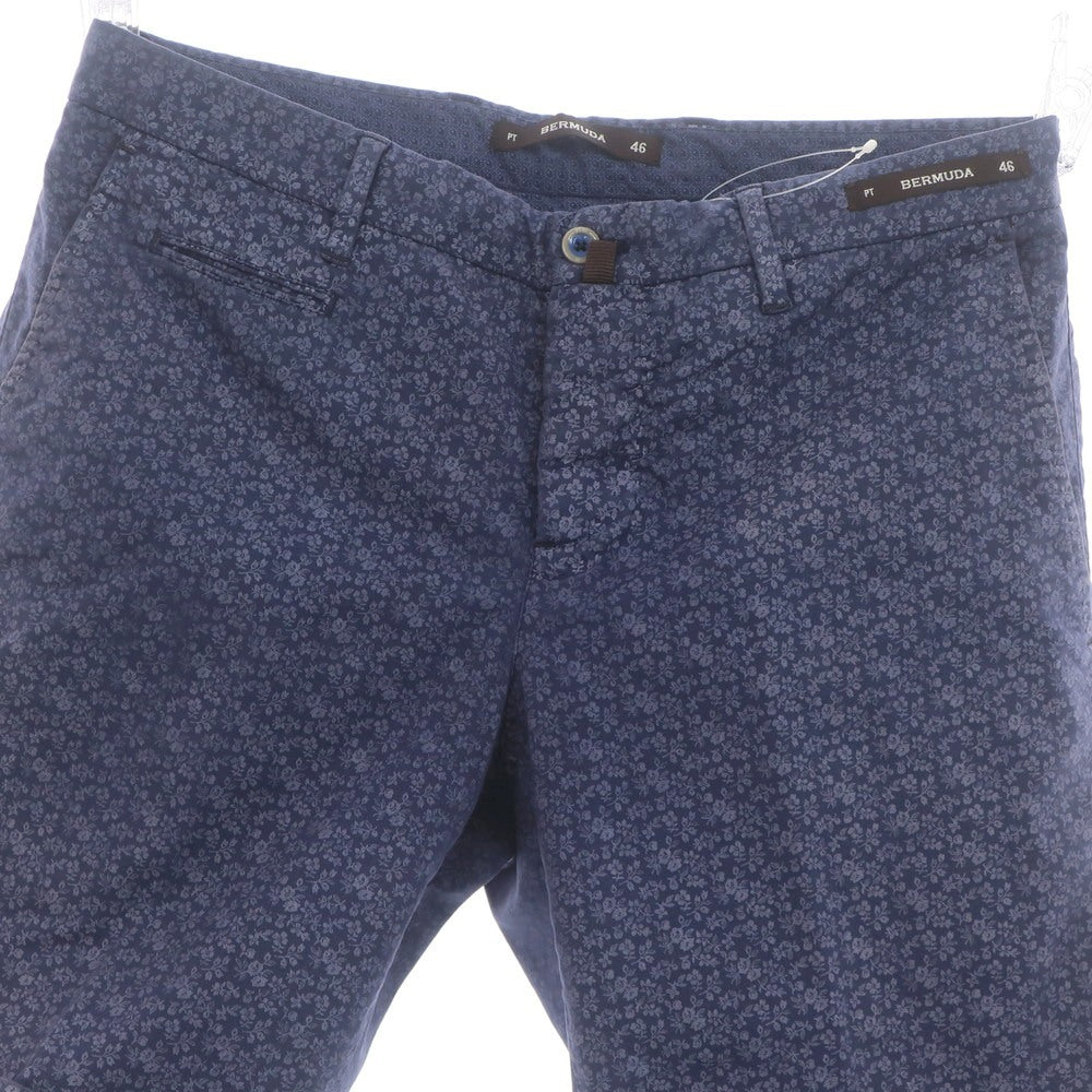 【中古】ピーティーゼロウーノ PT01 BERMUDA ストレッチ コットン ボタニカル柄 ショートパンツ ネイビー【 46 】【 状態ランクC 】【 メンズ 】 [APD]