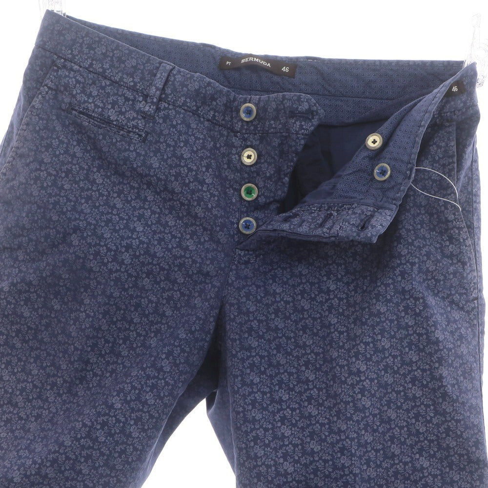 【中古】ピーティーゼロウーノ PT01 BERMUDA ストレッチ コットン ボタニカル柄 ショートパンツ ネイビー【 46 】【 状態ランクC 】【 メンズ 】 [APD]