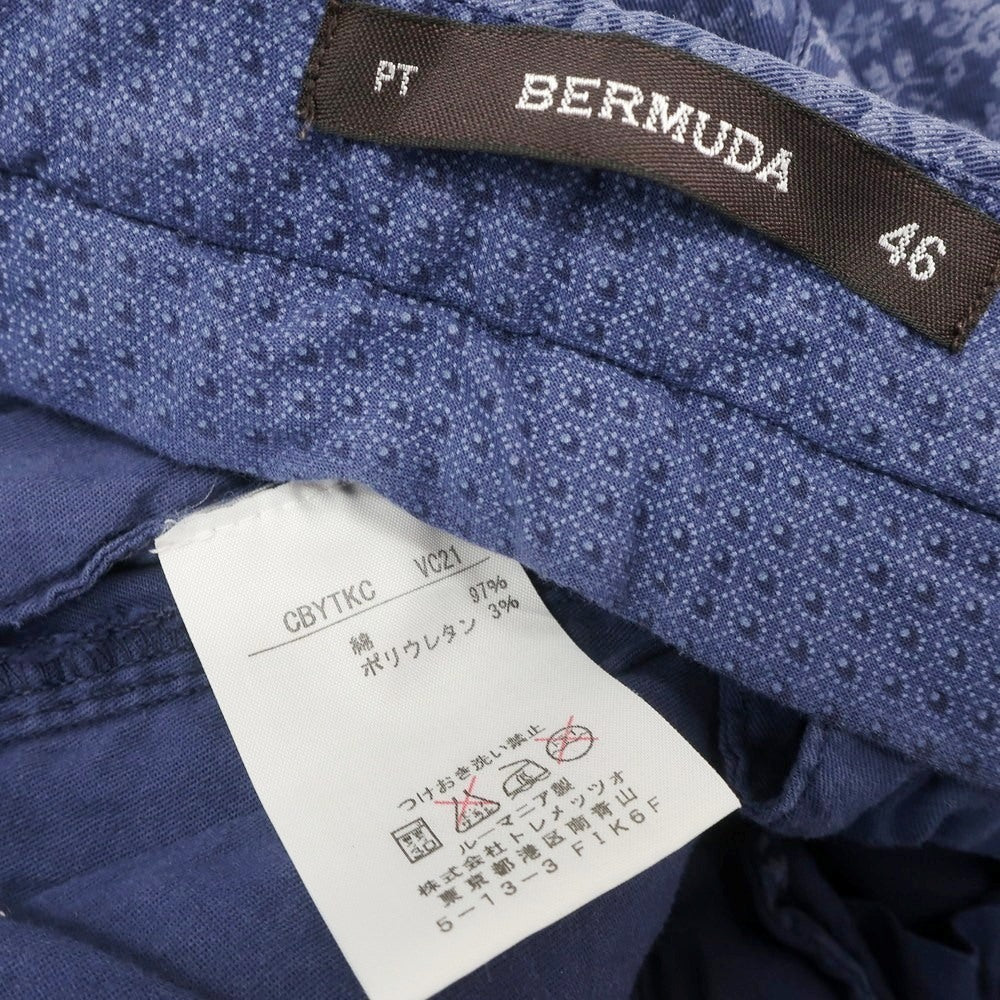 【中古】ピーティーゼロウーノ PT01 BERMUDA ストレッチ コットン ボタニカル柄 ショートパンツ ネイビー【 46 】【 状態ランクC 】【 メンズ 】 [APD]
