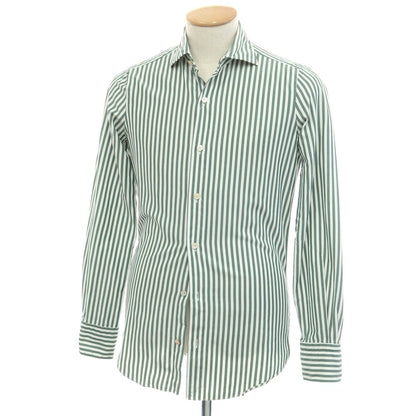 [Used] Finamore Cotton Striped Horizontal Collar Shirt Dark Green x White [36] [Condition Rank C] [Men&