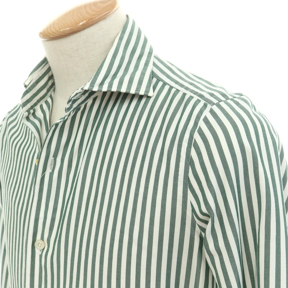 [Used] Finamore Cotton Striped Horizontal Collar Shirt Dark Green x White [36] [Condition Rank C] [Men&