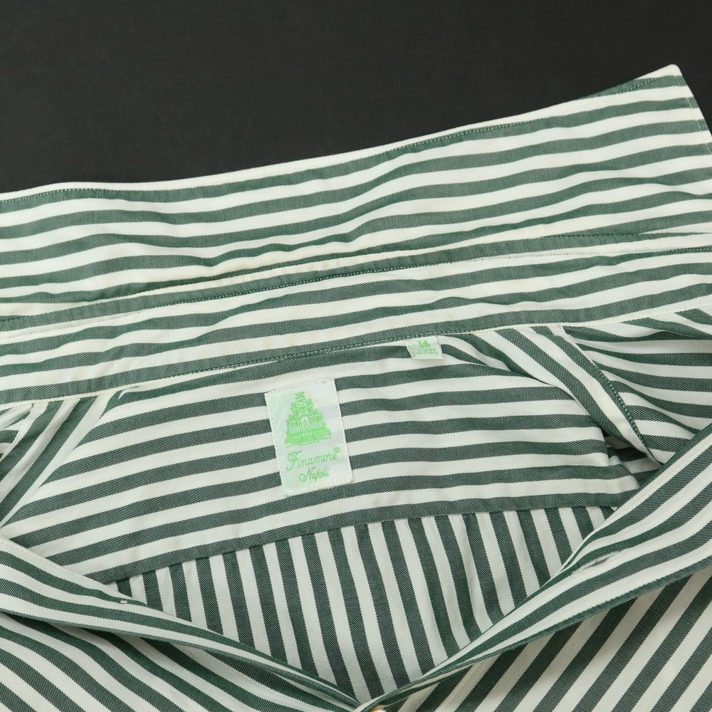 [Used] Finamore Cotton Striped Horizontal Collar Shirt Dark Green x White [36] [Condition Rank C] [Men&