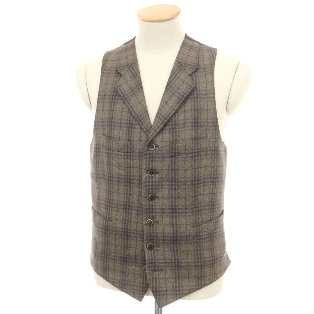 【中古】ハケットロンドン HACKETT LONDON ウール チェック ドレス系ジレ ベスト グレージュ系xダークブラウン【 36 】【 状態ランクC 】【 メンズ 】