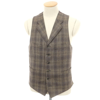 【中古】ハケットロンドン HACKETT LONDON ウール チェック ドレス系ジレ ベスト グレージュ系xダークブラウン【 36 】【 状態ランクC 】【 メンズ 】