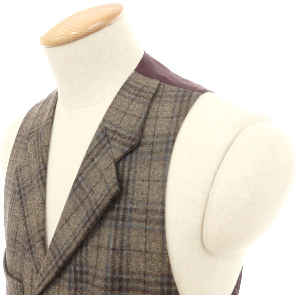 【中古】ハケットロンドン HACKETT LONDON ウール チェック ドレス系ジレ ベスト グレージュ系xダークブラウン【 36 】【 状態ランクC 】【 メンズ 】
