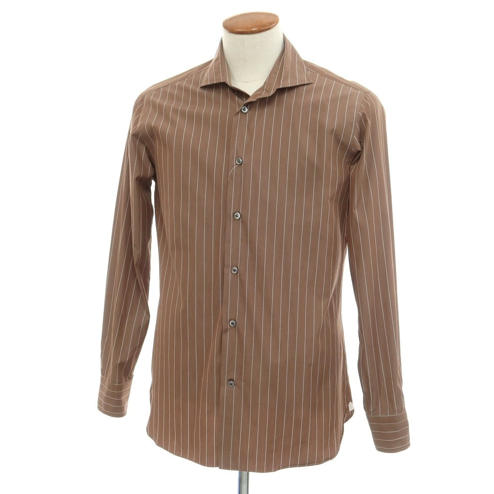 [Used] BORRIELLO Broad Cotton Striped Shirt Brown x White [M] [Condition Rank C] [Men&