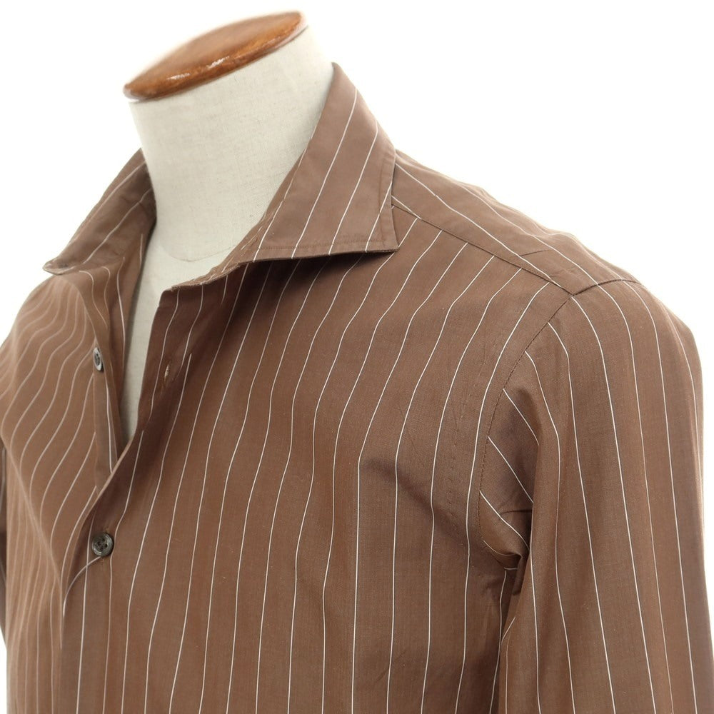 [Used] BORRIELLO Broad Cotton Striped Shirt Brown x White [M] [Condition Rank C] [Men&