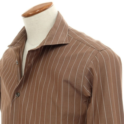 [Used] BORRIELLO Broad Cotton Striped Shirt Brown x White [M] [Condition Rank C] [Men&