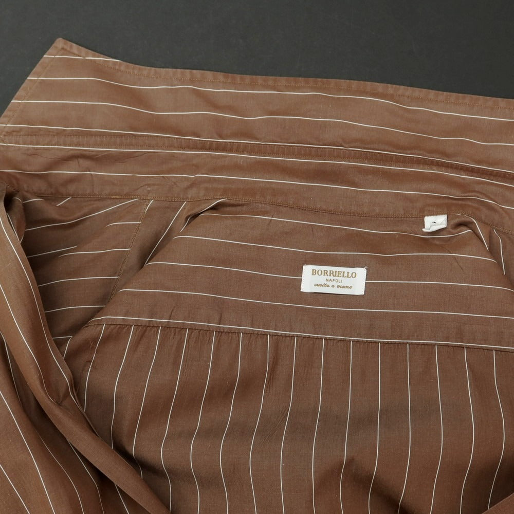 [Used] BORRIELLO Broad Cotton Striped Shirt Brown x White [M] [Condition Rank C] [Men&