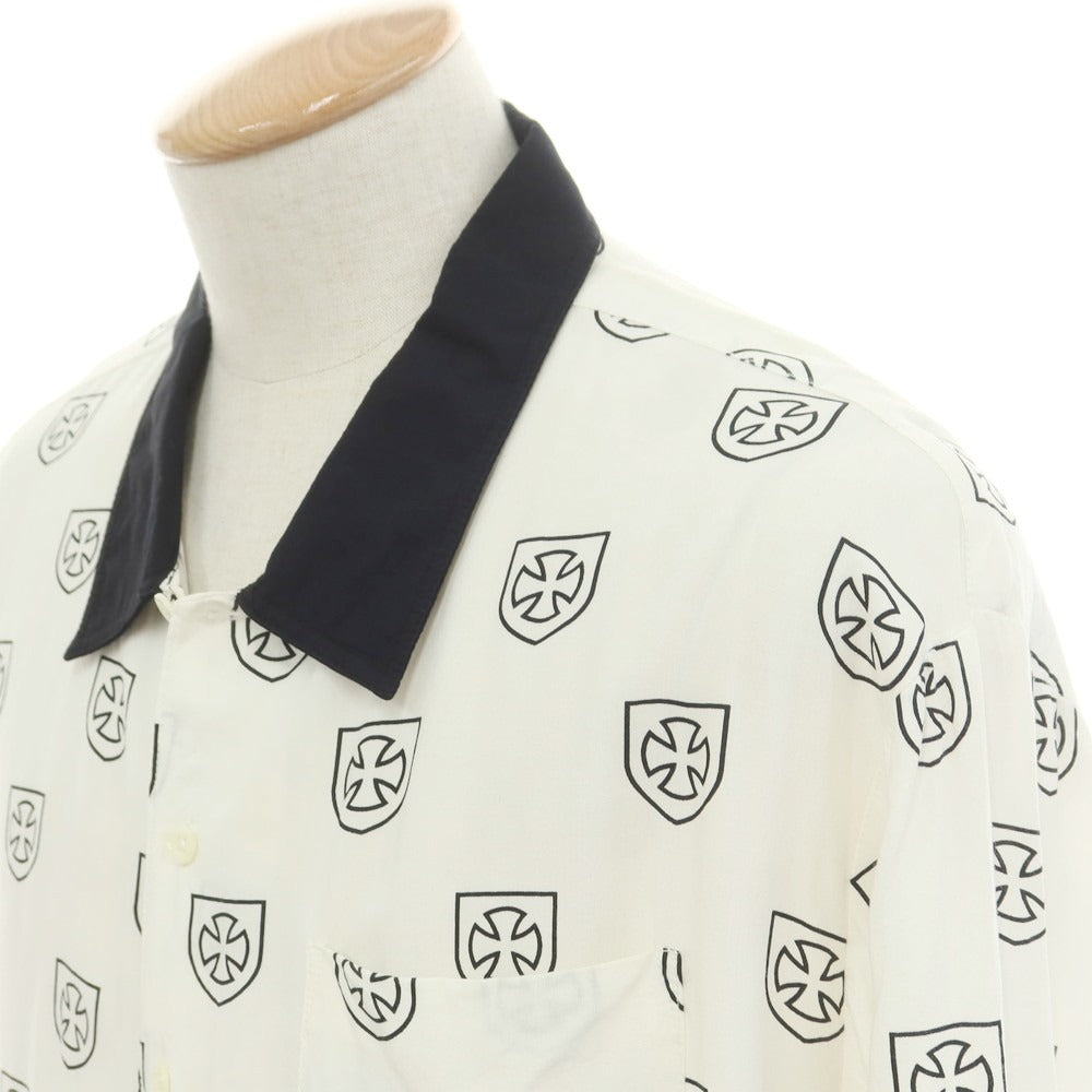 【中古】ブリクストン BRIXTON × INDEPENDENT コットンレーヨン 半袖シャツ ホワイトxブラック【 S 】【 状態ランクB 】【 メンズ 】