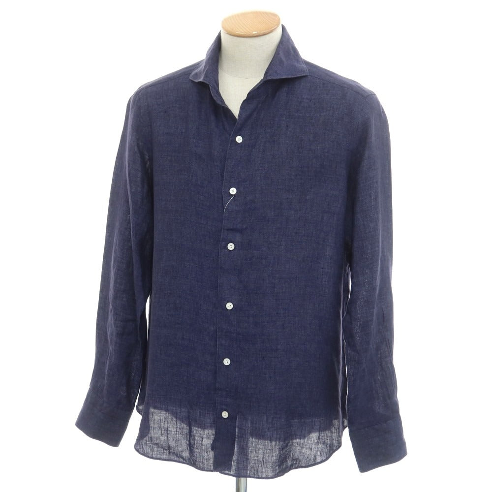[Used] Finamore Linen Horizontal Collar Shirt Navy [42] [Condition Rank B] [Men&