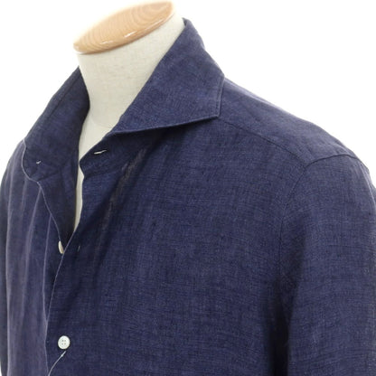 [Used] Finamore Linen Horizontal Collar Shirt Navy [42] [Condition Rank B] [Men&