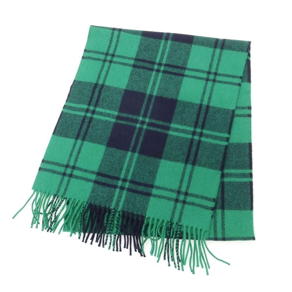 【中古】ジョンストンズ JOHNSTONS カシミヤ チェック マフラー グリーンxネイビー【 状態ランクA 】【 メンズ 】