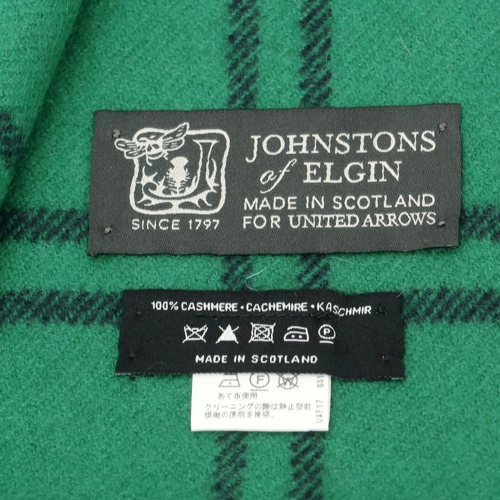 【中古】ジョンストンズ JOHNSTONS カシミヤ チェック マフラー グリーンxネイビー【 状態ランクA 】【 メンズ 】