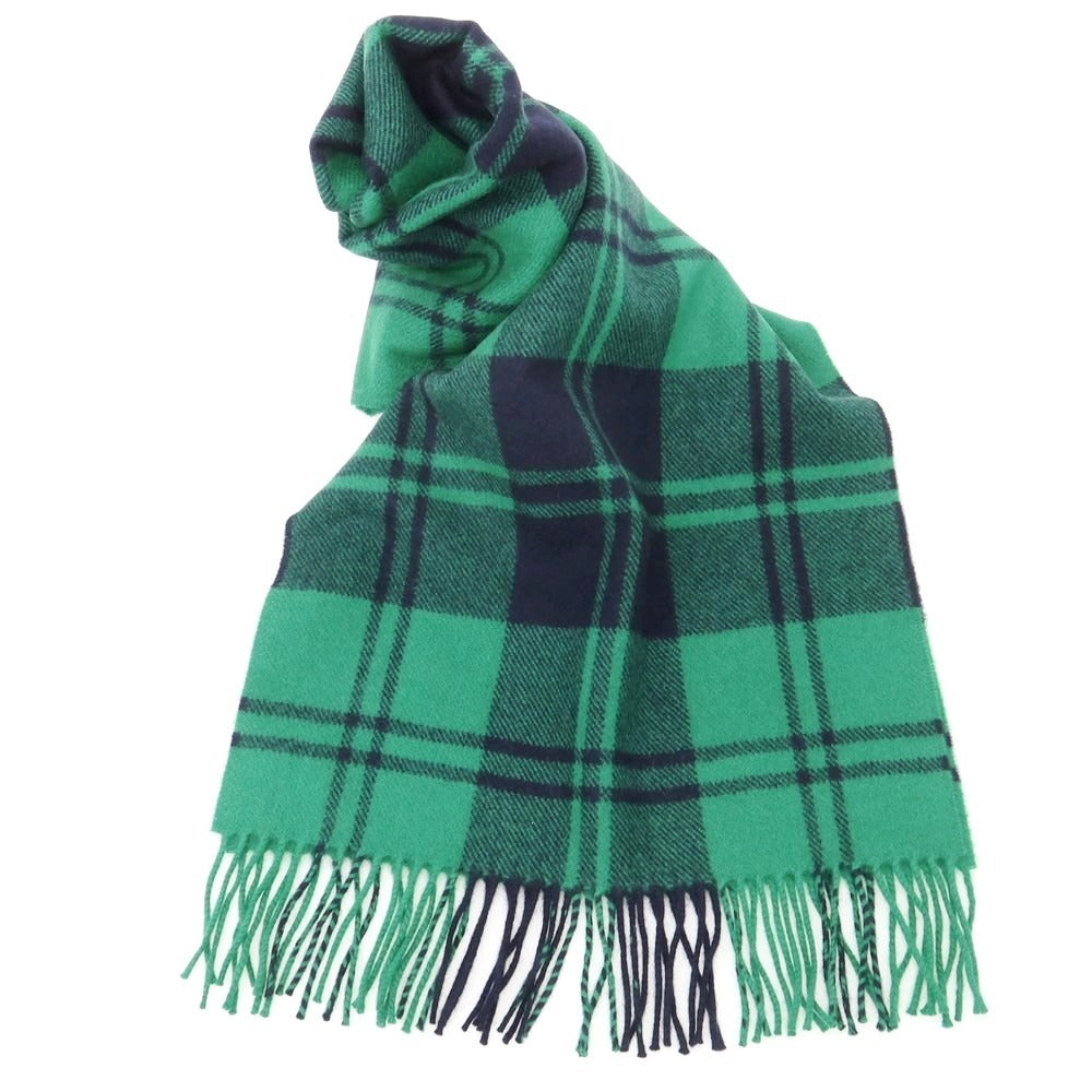 【中古】ジョンストンズ JOHNSTONS カシミヤ チェック マフラー グリーンxネイビー【 状態ランクA 】【 メンズ 】