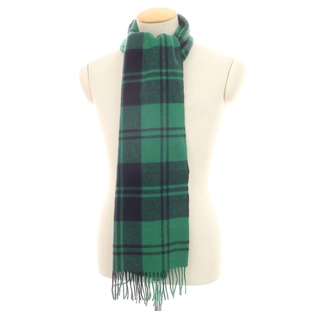 【中古】ジョンストンズ JOHNSTONS カシミヤ チェック マフラー グリーンxネイビー【 状態ランクA 】【 メンズ 】