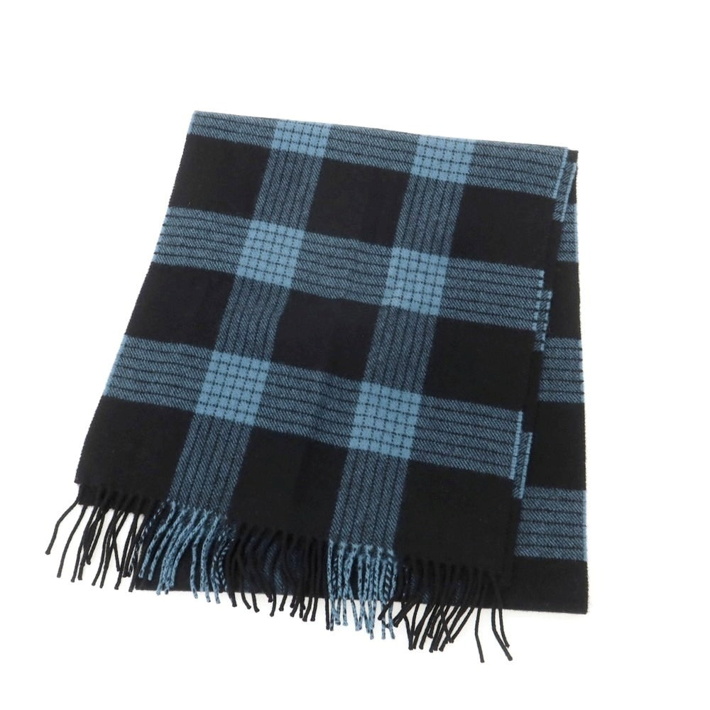 【中古】ジョンストンズ JOHNSTONS カシミヤ チェック マフラー ブラックxライトブルー【 状態ランクA 】【 メンズ 】