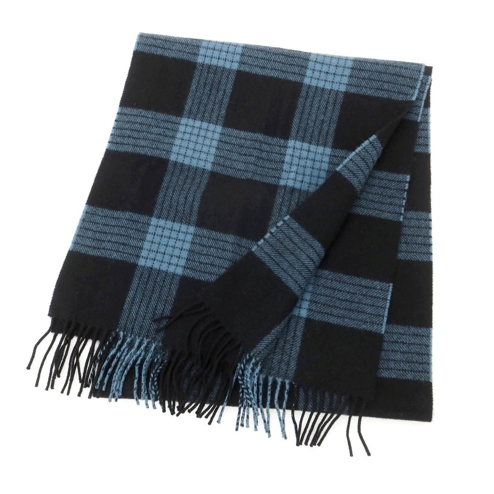 【中古】ジョンストンズ JOHNSTONS カシミヤ チェック マフラー ブラックxライトブルー【 状態ランクA 】【 メンズ 】