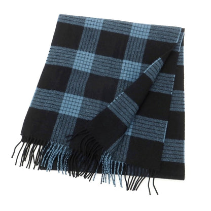 【中古】ジョンストンズ JOHNSTONS カシミヤ チェック マフラー ブラックxライトブルー【 状態ランクA 】【 メンズ 】