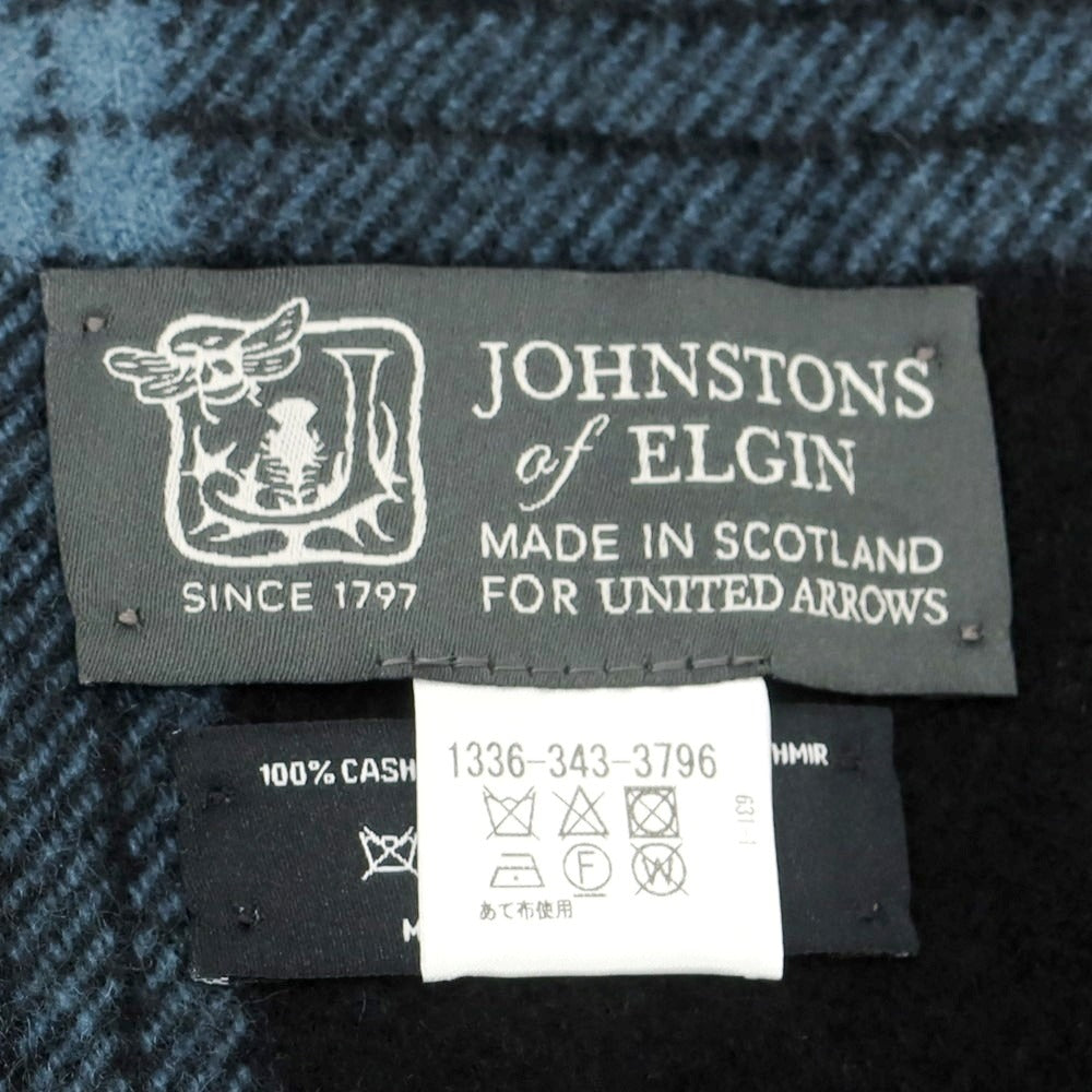 【中古】ジョンストンズ JOHNSTONS カシミヤ チェック マフラー ブラックxライトブルー【 状態ランクA 】【 メンズ 】