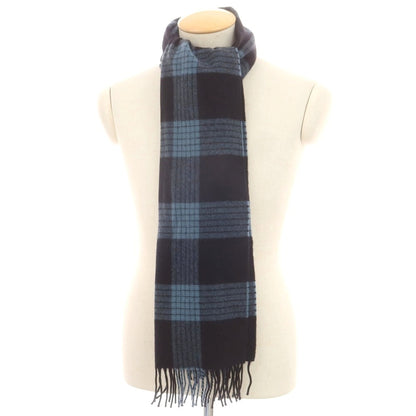 【中古】ジョンストンズ JOHNSTONS カシミヤ チェック マフラー ブラックxライトブルー【 状態ランクA 】【 メンズ 】