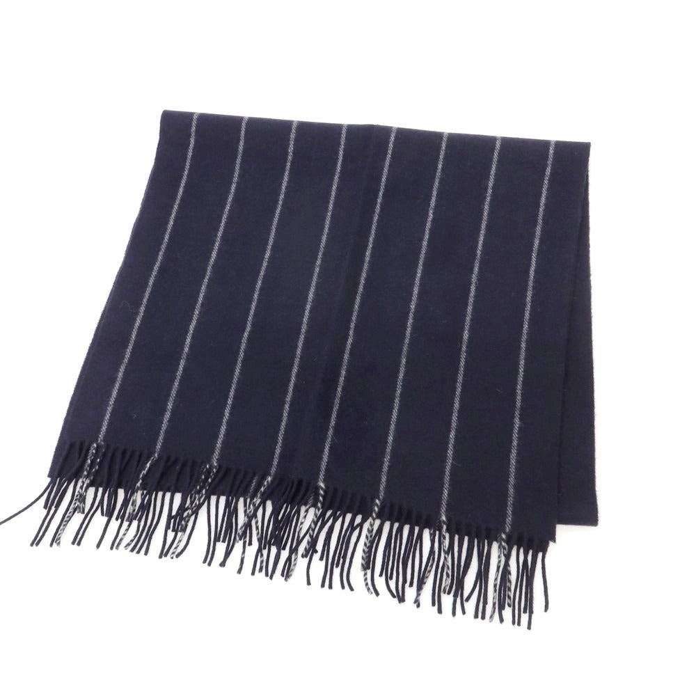 【中古】ジョンストンズ JOHNSTONS カシミヤ ストライプ マフラー ネイビーxグレー【 状態ランクA 】【 メンズ 】