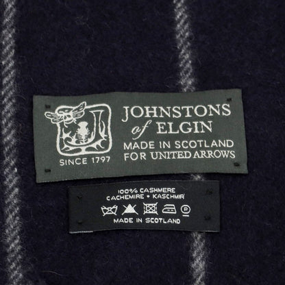 【中古】ジョンストンズ JOHNSTONS カシミヤ ストライプ マフラー ネイビーxグレー【 状態ランクA 】【 メンズ 】