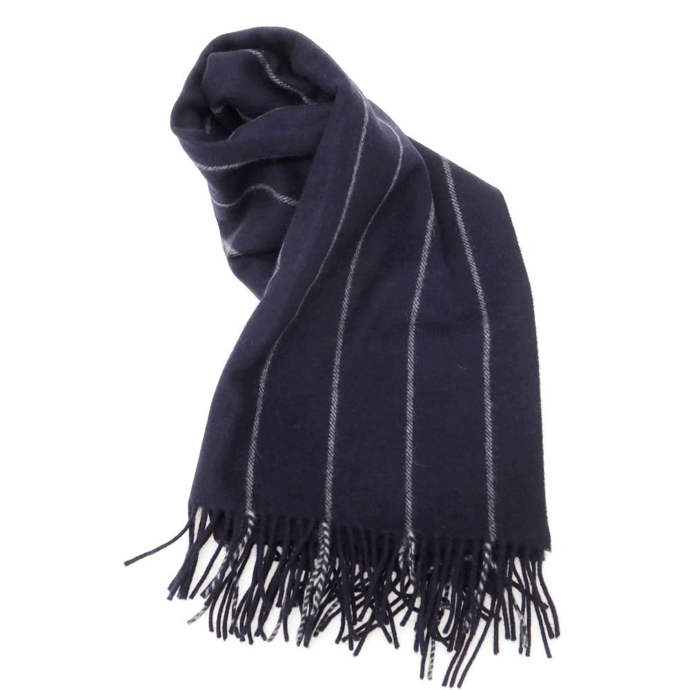 【中古】ジョンストンズ JOHNSTONS カシミヤ ストライプ マフラー ネイビーxグレー【 状態ランクA 】【 メンズ 】