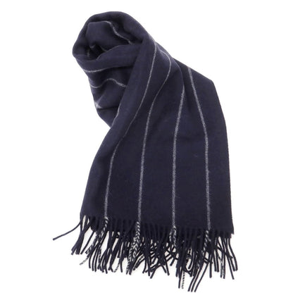 【中古】ジョンストンズ JOHNSTONS カシミヤ ストライプ マフラー ネイビーxグレー【 状態ランクA 】【 メンズ 】