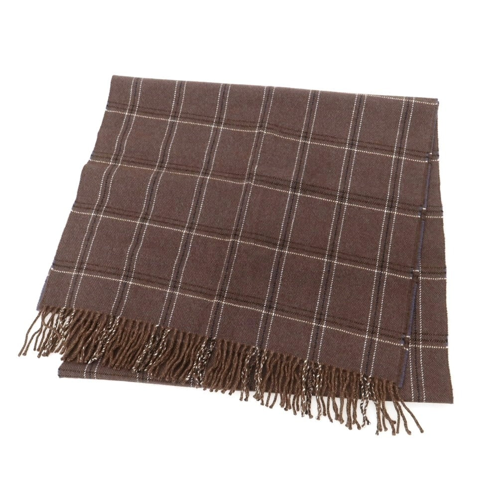 【中古】ジョンストンズ JOHNSTONS カシミヤ チェック マフラー ブラウンxホワイト【 状態ランクA 】【 メンズ 】