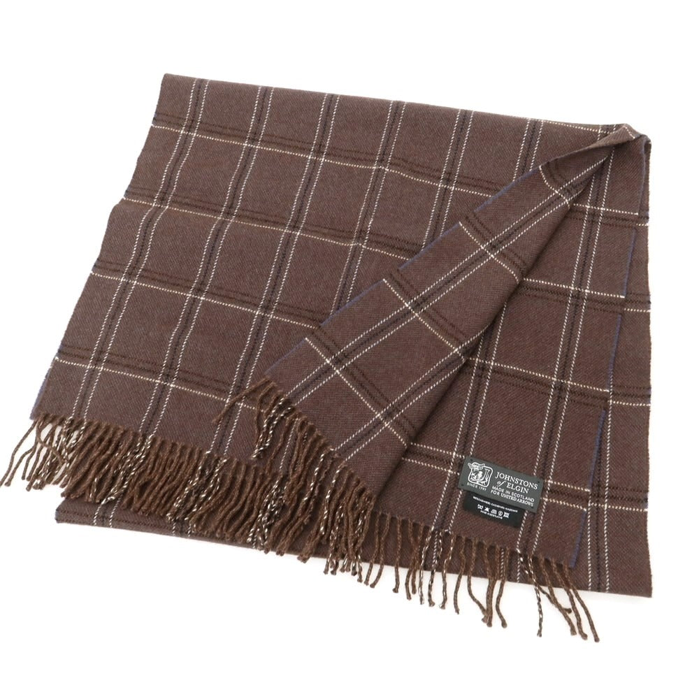 【中古】ジョンストンズ JOHNSTONS カシミヤ チェック マフラー ブラウンxホワイト【 状態ランクA 】【 メンズ 】