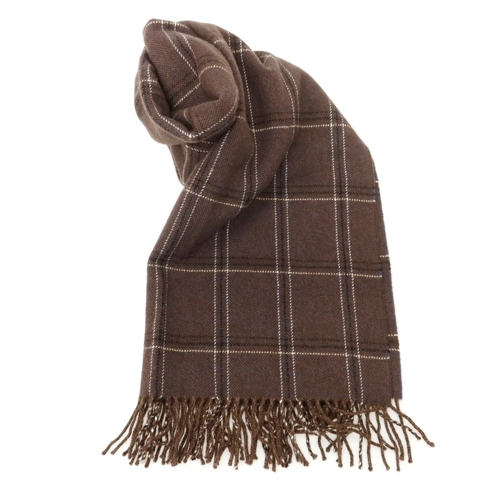 【中古】ジョンストンズ JOHNSTONS カシミヤ チェック マフラー ブラウンxホワイト【 状態ランクA 】【 メンズ 】
