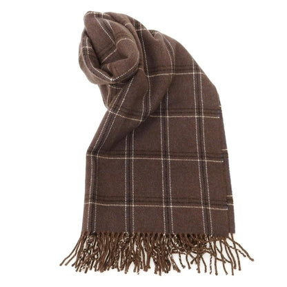 【中古】ジョンストンズ JOHNSTONS カシミヤ チェック マフラー ブラウンxホワイト【 状態ランクA 】【 メンズ 】