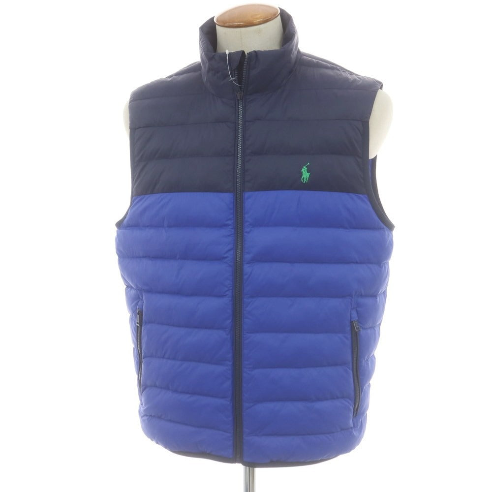 【中古】ポロゴルフ POLO GOLF ナイロン スタンドカラー ジップアップ 中綿ベスト ブルーxネイビー【 M 】【 状態ランクC 】【 メンズ 】