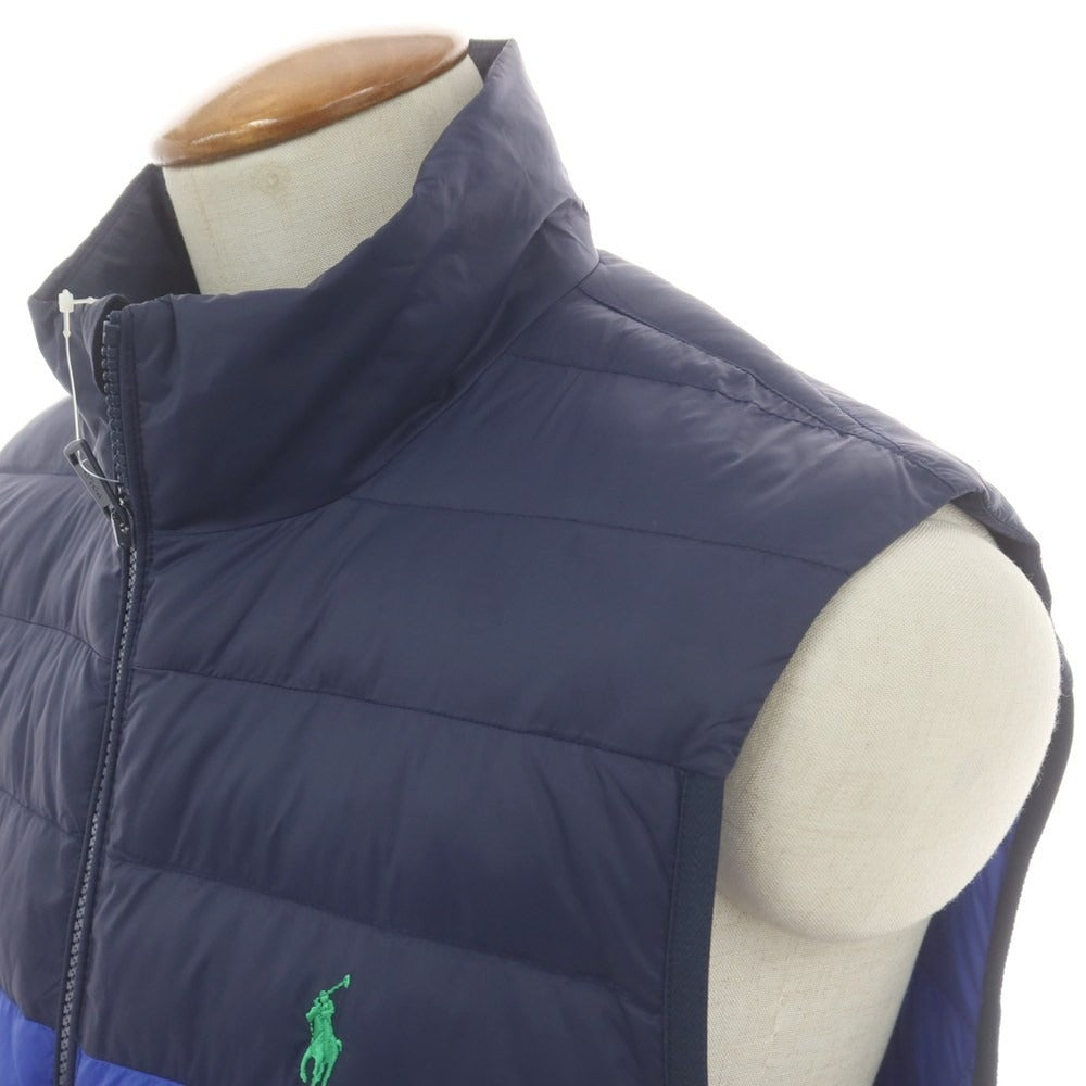 【中古】ポロゴルフ POLO GOLF ナイロン スタンドカラー ジップアップ 中綿ベスト ブルーxネイビー【 M 】【 状態ランクC 】【 メンズ 】
