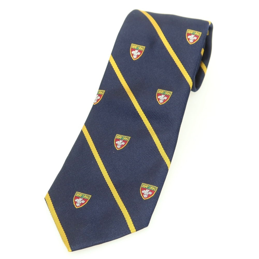 【中古】ポロ ラルフローレン Polo Ralph Lauren シルク クレスト ストライプ柄ネクタイ ダークネイビーxイエロー【 状態ランクB 】【 メンズ 】