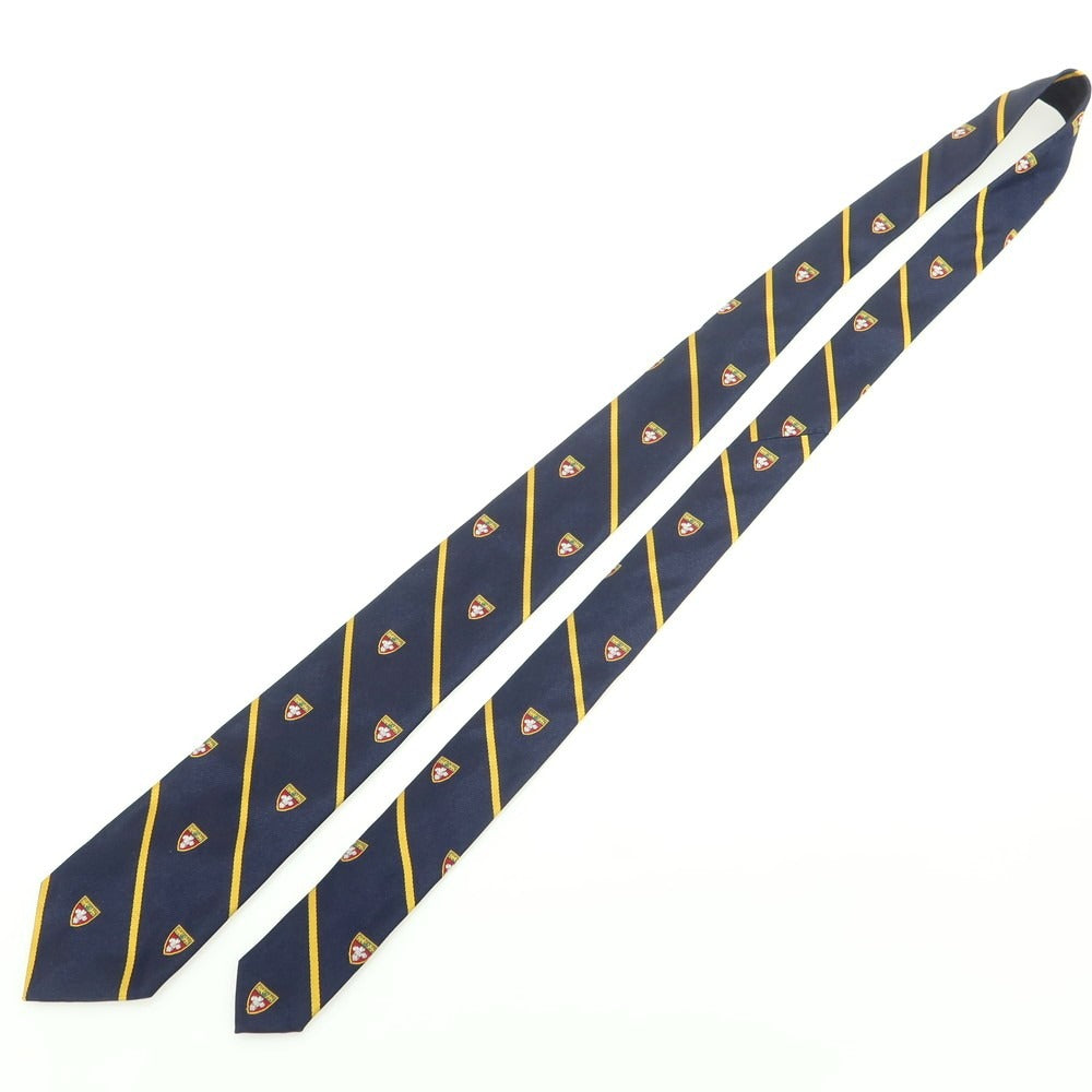 【中古】ポロ ラルフローレン Polo Ralph Lauren シルク クレスト ストライプ柄ネクタイ ダークネイビーxイエロー【 状態ランクB 】【 メンズ 】