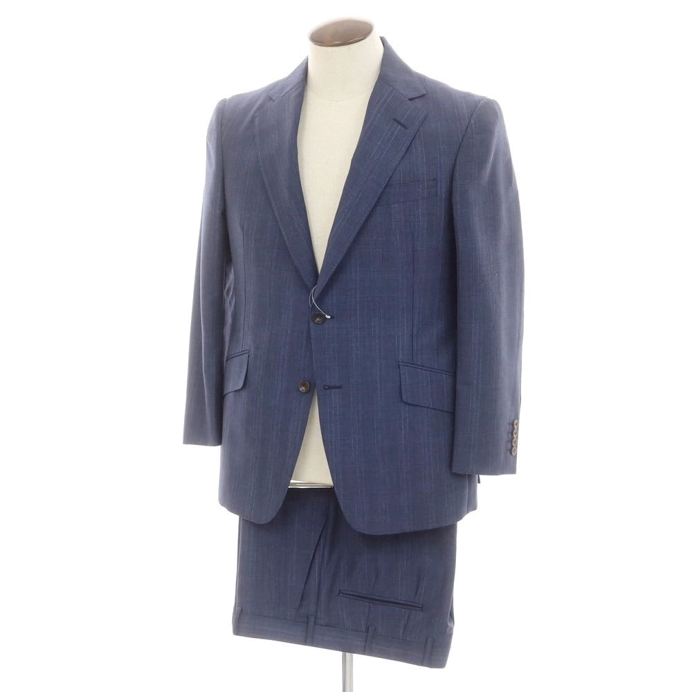 【中古】ヘンリー プール Henry Poole モヘヤウール チェック 2つボタンスーツ ネイビー【 表記なし  (L位) 】【 状態ランクB 】【 メンズ 】