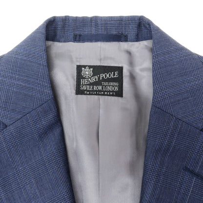 【中古】ヘンリー プール Henry Poole モヘヤウール チェック 2つボタンスーツ ネイビー【 表記なし  (L位) 】【 状態ランクB 】【 メンズ 】