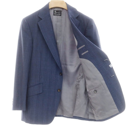 【中古】ヘンリー プール Henry Poole モヘヤウール チェック 2つボタンスーツ ネイビー【 表記なし  (L位) 】【 状態ランクB 】【 メンズ 】