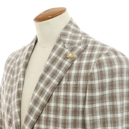 [Used] LARDINI wool cotton linen check tailored jacket gray x brown [46] [Condition rank B] [Men&