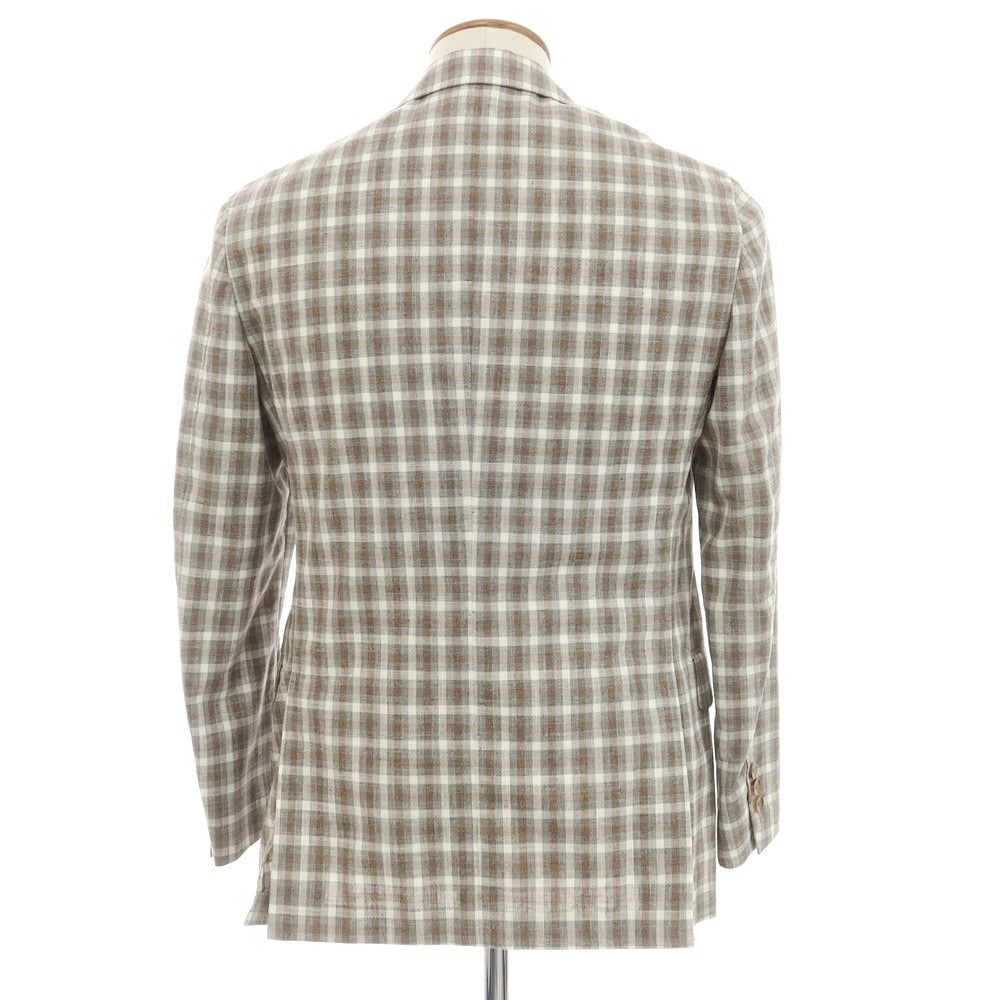[Used] LARDINI wool cotton linen check tailored jacket gray x brown [46] [Condition rank B] [Men&