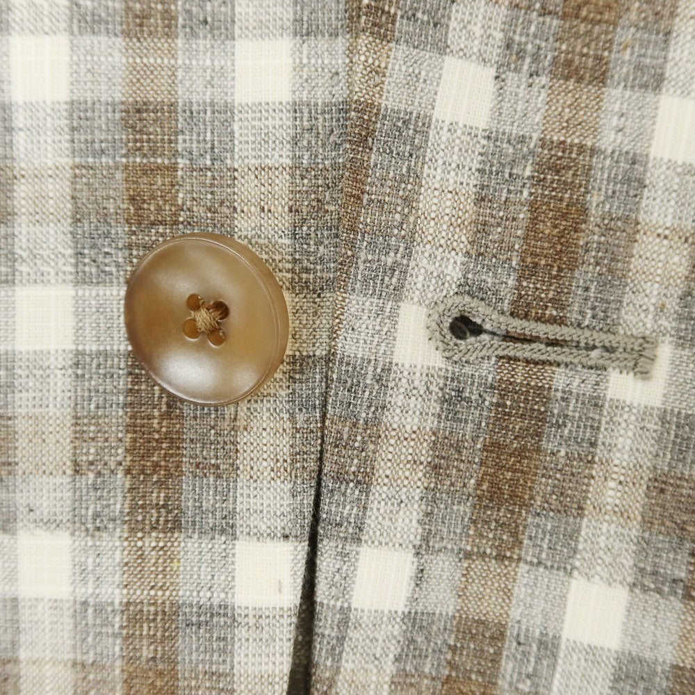 [Used] LARDINI wool cotton linen check tailored jacket gray x brown [46] [Condition rank B] [Men&