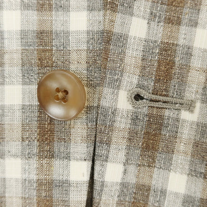 [Used] LARDINI wool cotton linen check tailored jacket gray x brown [46] [Condition rank B] [Men&